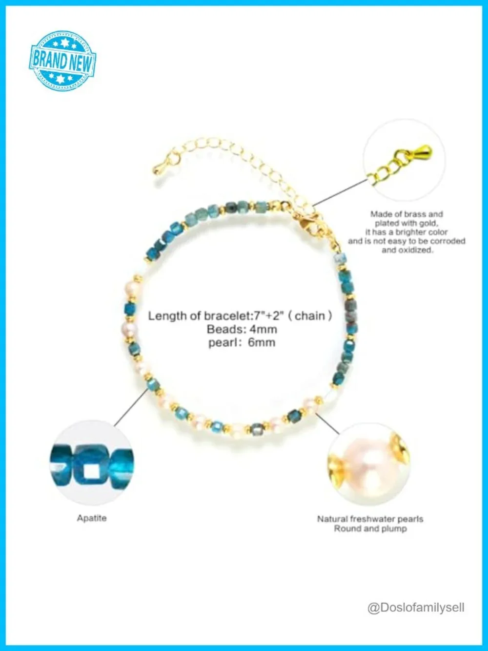 Natural Apatite Stretch Bracelet with Gold Plated Chain - Handmade Stackable